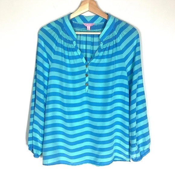 Lilly Pulitzer Silk Green‎ Elsa Striped Blouse XS - Picture 2 of 11